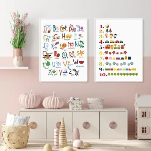 Kinderkamer Letters Numbers Animal Posters Alphabet Nursery Canvas Paintings Wall Art Prints Pictures Bedroom Baby Room Decor