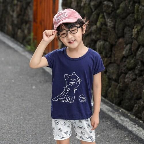 Childrens clothing 2020 summer new childrens Cotton Short Sleeve T-Shirt Set Boys Girls Set Girls pure cotton clothing