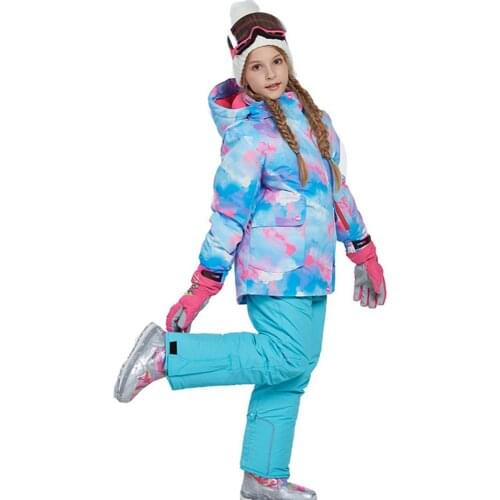 Children Kids Ski Suits Girls Snow Set Winter Windproof Waterproof Warm Skiing Snowboarding Jacket with Bib Trousers