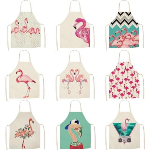 Women Kitchen Apron Cotton Linen Cute Flamingo Sleeveless Chef Cooking Aprons Kitchen accessories 68*55cm 0086