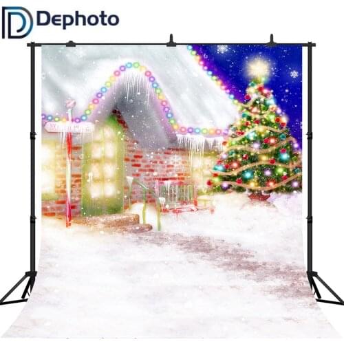 Dephoto Backgrounds for Photo Studio Christmas Tree Winter Snow Small House Children Cartoon Photography Backdrop Studio Props