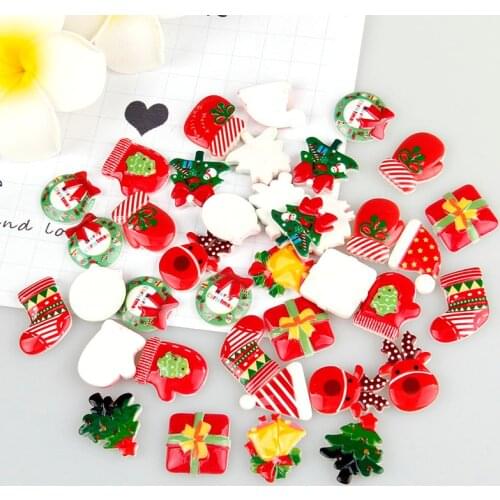 30pcs Mix Designs Resin Flatback Cabochon Christmas Miniature Art Supply Christmas Decorations for Home