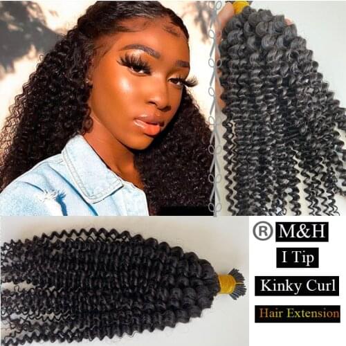 Kinky Curl Afro I Tip Human Hair Extensiones De Cabello Natural 100 Pieces Per Bundle Nails Cabelo Humano Cheveux