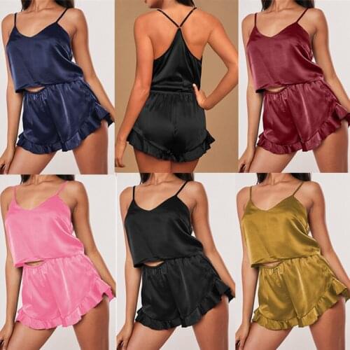Summer Sexy Pajamas Suit For Women V Neck Cami Top and Short Pijama Mujer Fashion Pure Color Two Piece Set Lounge Home Sleepwear