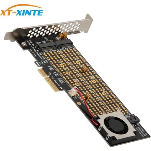 M.2 for NVMe to PCI-E3.0X4 Adapter Card Key M + Key B with Fan SATA Cable PCIE to M2 Adapter M Key 2230 2242 2260 2280 22110 SSD