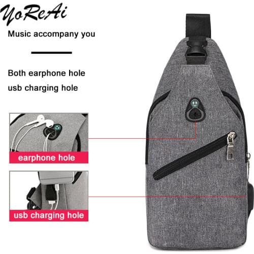 Small Young Boys Men Use Charging Chest Bags Large Capacity Sling Pack for Teenagers Shoulder Earphone Bag for Boy Chest Packs