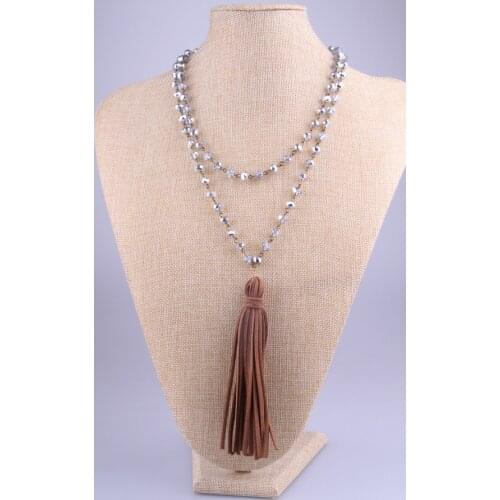 MOODPC Fashion Handmade Crystal Beads Pendant Long Tassel Necklace For Women Jewelry