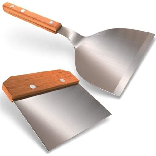 Griddle Accessories Kit Stainless Steel Metal Shovel with Wooden Handle Fuel Oil Filter Barbecue Trays Baking Tray Scraper