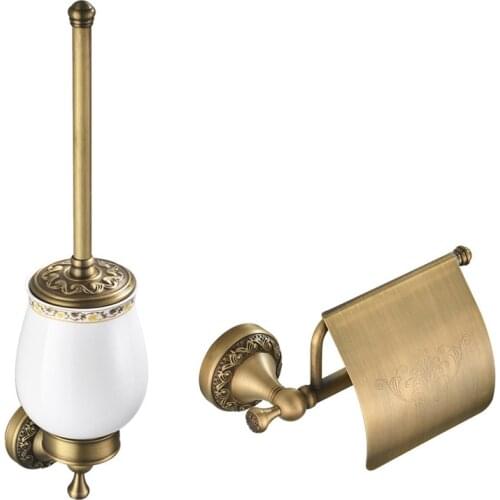 Toliet Accessory Set Solid Brass Toilet Brush Holder 2-piece Bathroom Accessories Set Toilet Roll Paper Holder Bronze Towel Ring