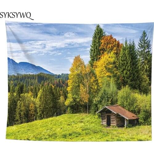Forest wall hanging blanket hippie room decor tapisserie mural country Chalet church wall carpet