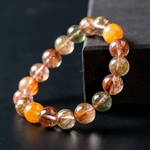 Natural Colorful Rutilated Quartz Clear Round Beads Bracelet Women Men Wealthy 7mm 8mm 9mm 10mm 11mm 12mm 13mm 14mm AAAAA