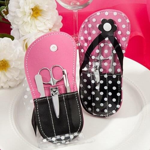 New Arrivals Wedding gifts White Polka Dot Flip Flop Design Manicure Kit Bridal Shower Favors FREE SHIPPING 12sets/lot