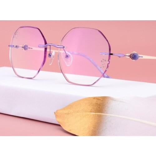 New Anti-blue-light Retro-reticular Red Frame Rimless Diamond Trimmed Glasses Rimless Eyeglass Frames Round Glasses