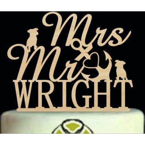 Personalized Mr and Mrs Cake Topper Wedding Cake Topper With Dogs Anchor Custom Last Name Cake Flag Bridal Shower Cake Topper