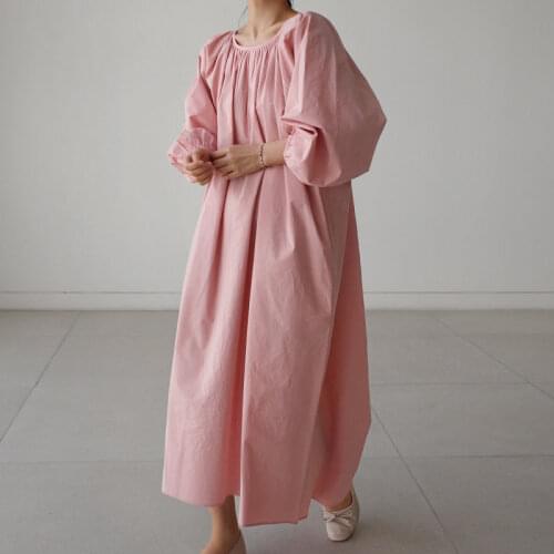 Korean loose size dress shirt Lantern Sleeve lazy casual dress P2021038