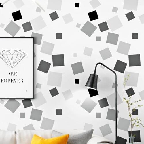 Q QIHANG Nordic Style Black White Lattice Geometric Pattern TV Background Bedroom Living Room Wallpaper 0.53m*10m=5.3m2
