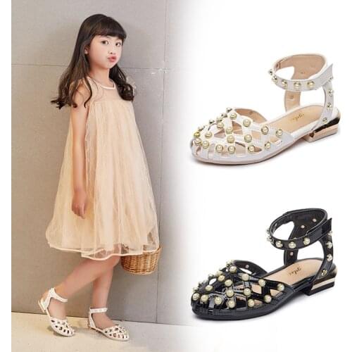 Student Girls Sandals 2021 Kids Summer Beach Sandals Elegant Pearl Gladiator Princess ChildrenS Shoes 3 4 5 6 7 8 9 10 11 12 Ye