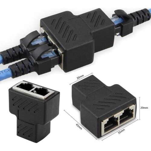 1 Pcs New Hight Quality Black 1 To 2 Ways LAN Ethernet Network Cable RJ45 Female Splitter Connector Adapter Rj45 Connector