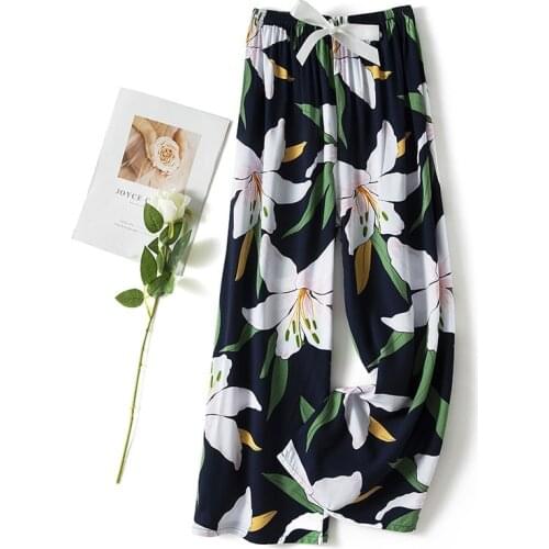 Wide Leg Pants Viscose Loungewear Trousers Soft Nightwear Sleep Bottoms Womens Summer Pants Elastic Waist Loose Sleepwear