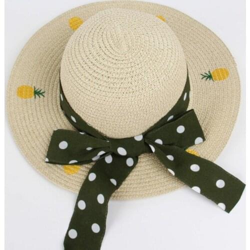 Childrens Summer Hat Girls Wave point Straw hat Pineapple embroidery sun hat Panama Kid Beach Cap For Child Raffia Straw Hat L9