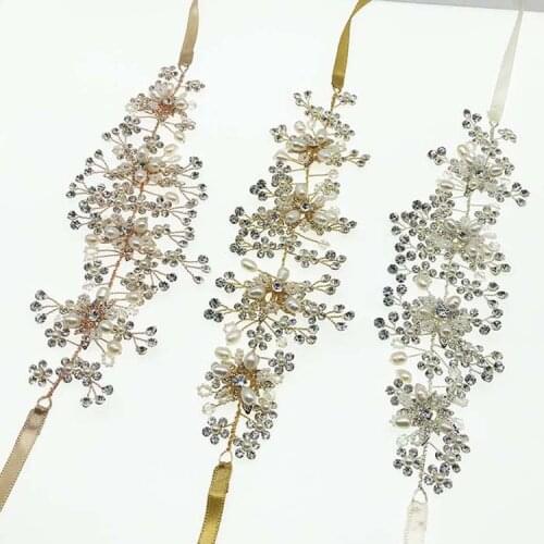 SLBRIDAL Crystals Rhinestones Freshwater Pearls Flower Wedding Hairbands Bridal Headband Hair accessories Bridesmaids Hair Vine