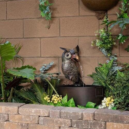 Owl Fountain Fountains Garden Decoration Artware Artisitc Decorations Flowing Resin Iron Crafts