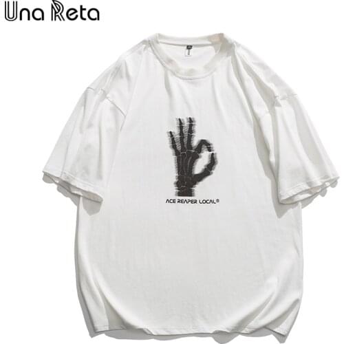 Una Reta Men T-Shirt Streetwear Hip hop Bone fingers OK print T Shirt Harajuku Casual 2021 New Short Sleeve Couple Summer Tshirt