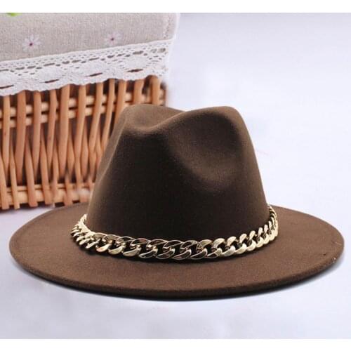 Unisex Jazz Cap Hat Big Chain Wide Brim Autumn Winter Sun Protection All Match Felt Cap Sun Protection Beach Vacation L-M