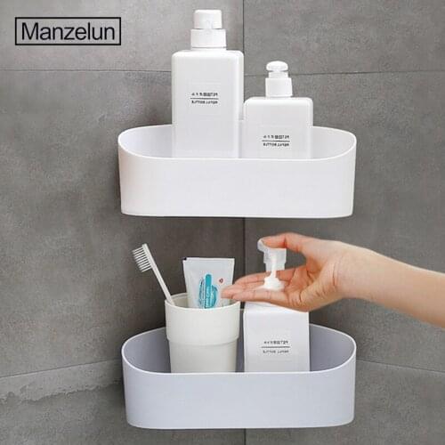 Bathroom Conner Storage Shelf Kitchen Rack Seasoning Organizer Single Layer Self-adhesive Wall Mount Holder Home Storage Decor