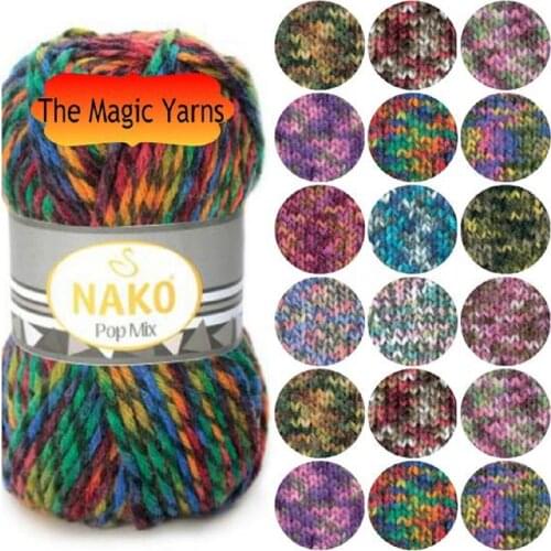 Nako Pop Mix bulky yarn, wool yarn, knitting wool yarn, winter yarn, super bulky ran, scarfs, hats, multicolor yarn