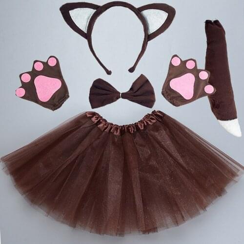 Women Girl Fox Costume Ears Animals Headband Tail Bowtie Skirt Christmas Halloween Fancy Dress Anime Cosplay Dressed Up