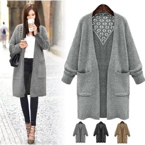 2020 Autumn Winter Fashion Women Cardigan Big Pockets Female Knitted Sweater Long Sleeve Long Cardigan Sweater Coat