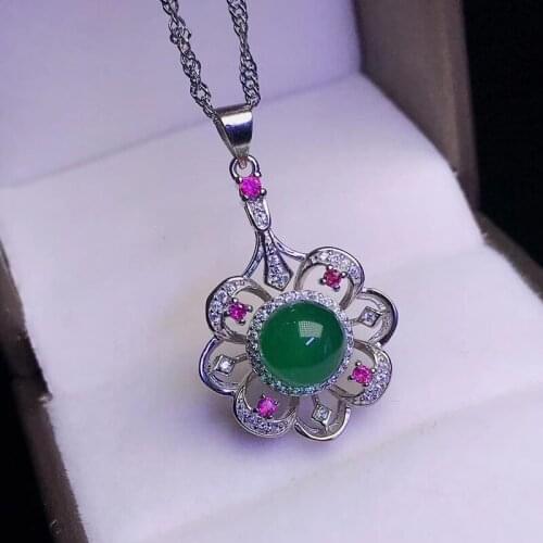 Charm 925 Silver Necklaces For Women Natural Green Jade Emerald Chain Choker Pendants Necklaces Vintage Party Fine Jewelry Gifts