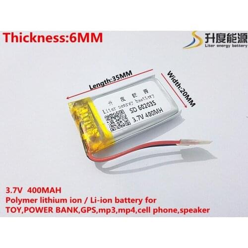 1pieces/lot) 602035 400 mah 3.7V lithium-ion polymer battery quality goods quality of CE FCC ROHS certification authority