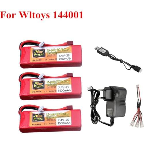 144001 car 2s 7.4 V 3500mAh Lipo battery T Plug for Wltoys 1/14 144001 RC car boat Lipo battery with charger