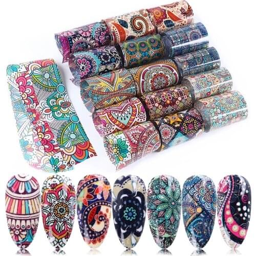 16pcs Retro Nail Foil for Manicure UV Gel Polish Sticker Colorful Flowers Design Adhesive Decal Nail Art Decoration Wraps FT331
