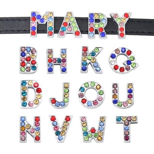 260PCS 8mm Colorful Rhinestone Crystal A-Z Slide Charms Slide Beads DIY 8mm Bracelets Wristbands,Belt Straps Pet Name Collar