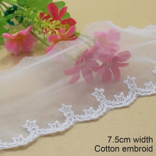 3yards 7.5cm white cotton embroided lace ribbon guipure trim fabric DIY wedding Accessories supplies dolls lace applique #3542