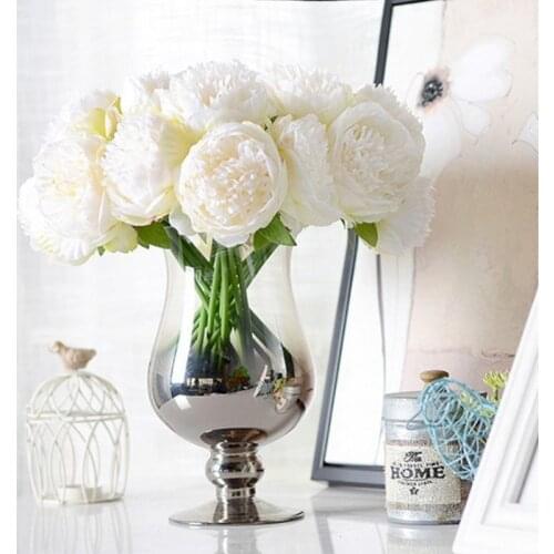 5 pcs 1 Bunch European Artificial Flower Fake Peony Bridal Bouquet For Christmas Wedding Party Home Decorative