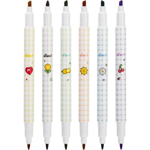 6 pcs/set Double Tip Fresh Flowers Cute Mildliner Kawaii Highlighter Stationery Pen Set Art Markers School Office Supplies