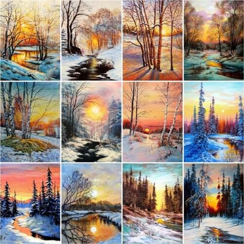 HUACAN Diamond Painting Landscape Diamond Embroidery Tree Mosaic Sunset Cross Stitch Wall Decoration Handmade Gift