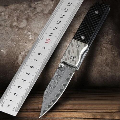 Free shipping sharp Damascus steel imports blacksmithing camping tool folding knife wood handle outdoor self-defense knife