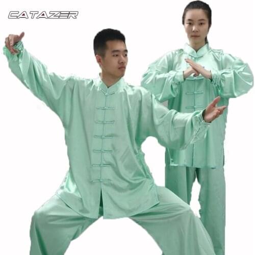 Shiny Satin Tai Chi Uniform Wushu Kung Fu Martial Arts Suit Wing Chun Jacket and Pants Wing Chun Kung Fu Chinese Clothes