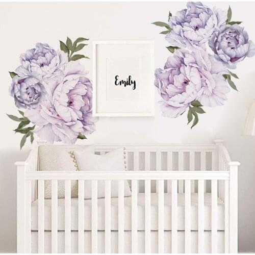 Large Blue Purple Peony Group Wall Stickers PVC Flowers Sticker for Living Room Bedroom Childrens Room Decorative Art Mural