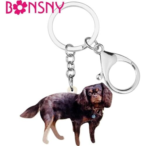 Bonsny Acrylic King Charles Spaniel Dog Key Chains Keychain Holder Cute Animal Jewelry For Women Girl Car Bag Wallet Charms Gift
