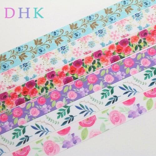 DHK 7/8'' 10yards flowers leaf snowflake printed grosgrain Ribbon Accessory hairbow headwear decoration Wholesale OEM B1754