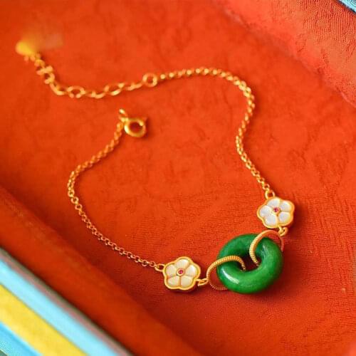 Designer original new ancient method gold craft natural Hetian jade bracelet elegant luxury ladies jewelry