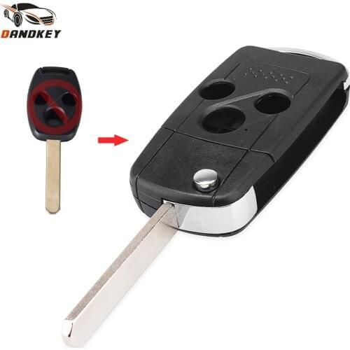 Dandkey Modified Folding Car Remote Key Case Shell For Honda Accord Civic Pilot CRV Fit 3 Buttons Flip Key Cover key shell