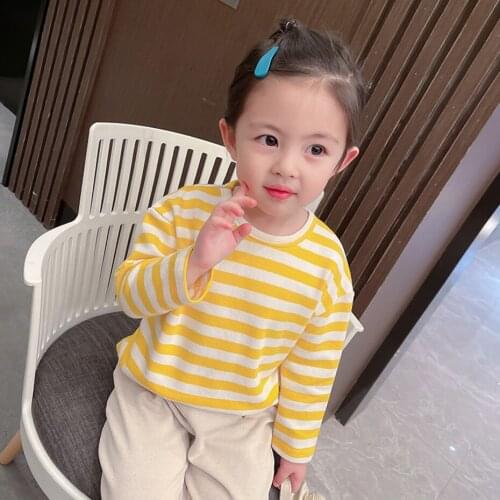 T-shirts For Girls Striped Pattern Girl Top Casual Style T Shirt Kids Spring Autumn Girl Clothes