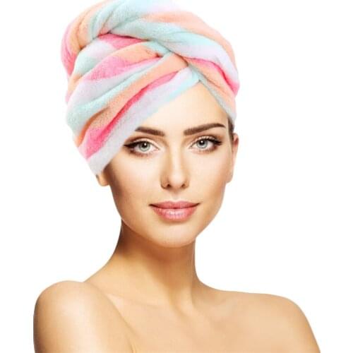Headscarf rainbow color dry hair cap dry hair towel strong absorbent double-sided coral fleece microfiber dry hair towel